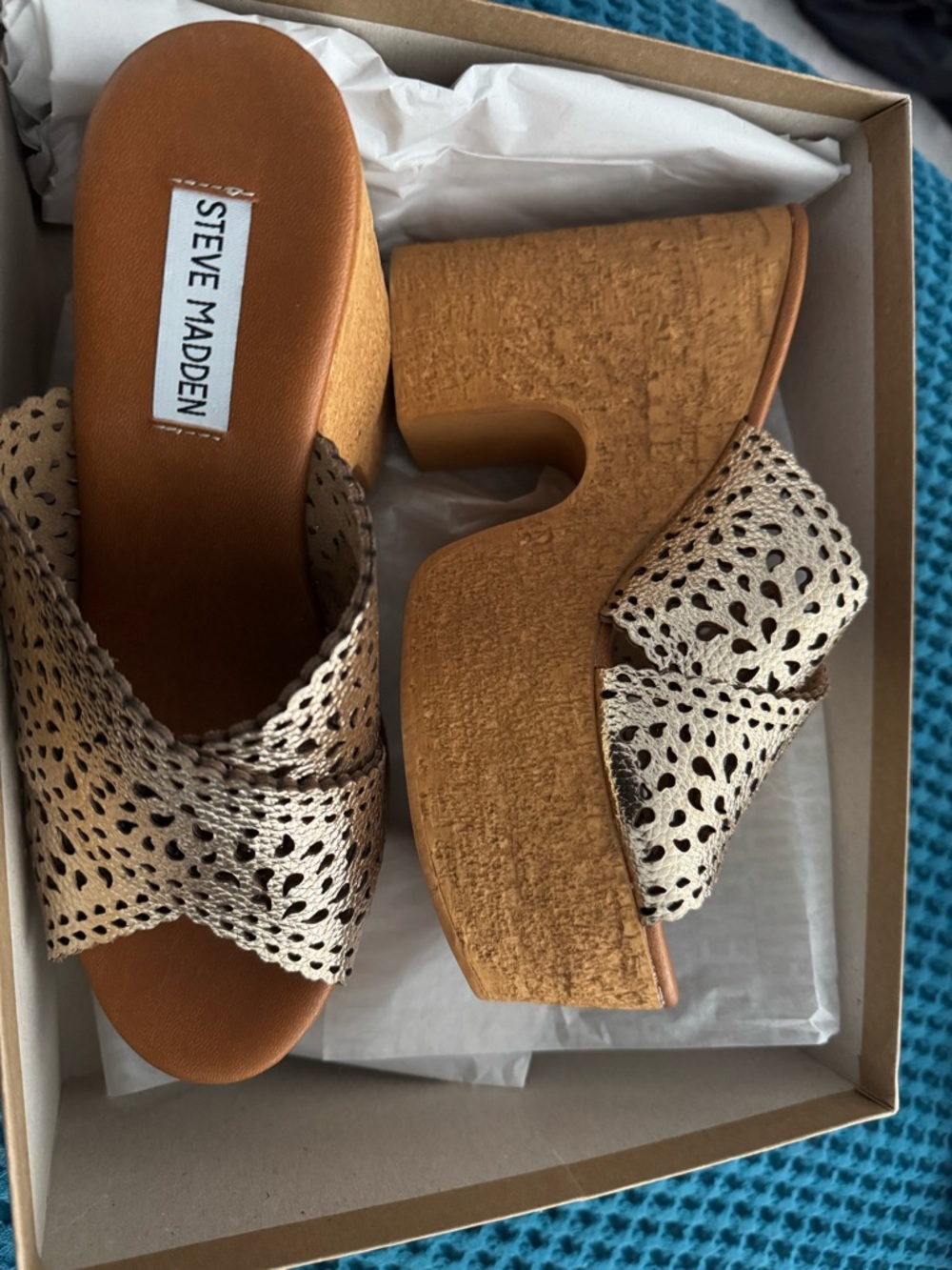 Steve Madden Metallic Gold Laser-Cut Platform Mules